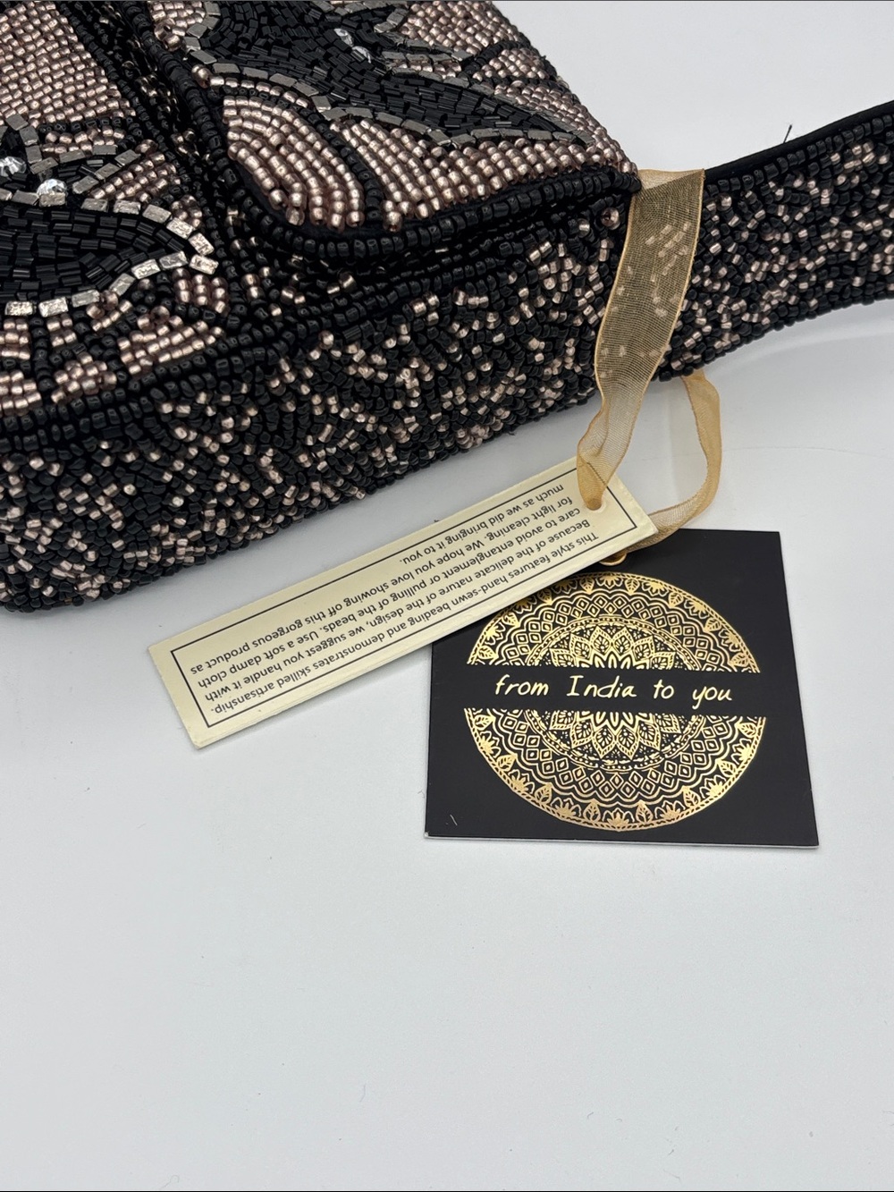 🦇🕸️Made in India Beaded Bat Bag - Viral- Champagne Gold and Black🦇🕸️ - Picture 6 of 11